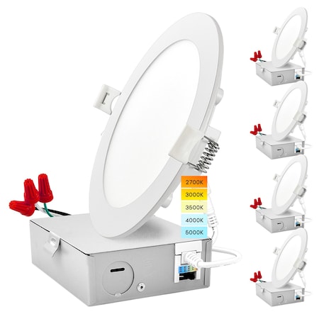 Luxrite 6 Inch Ultra Thin LED Recessed Downlights 5 CCT Selectable 2700K-5000K 12W 1000LM Dimmable 4-Pack LR23761-4PK